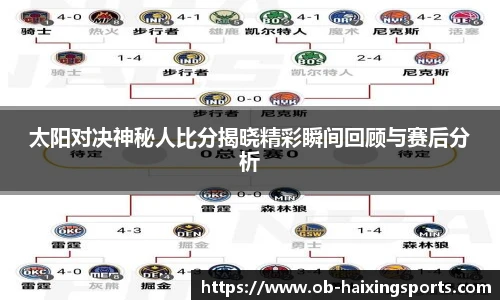 太阳对决神秘人比分揭晓精彩瞬间回顾与赛后分析